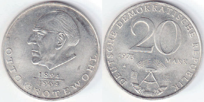 1973 East Germany 20 Mark (Grothewohl) Unc A003103